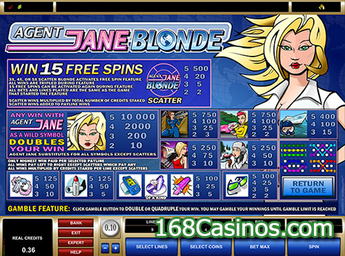 Agent Jane Blonde Slot Pay Table