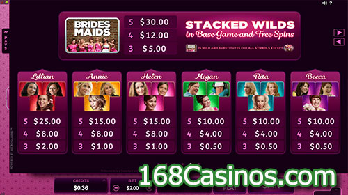 Bridesmaids Slot Pay Table