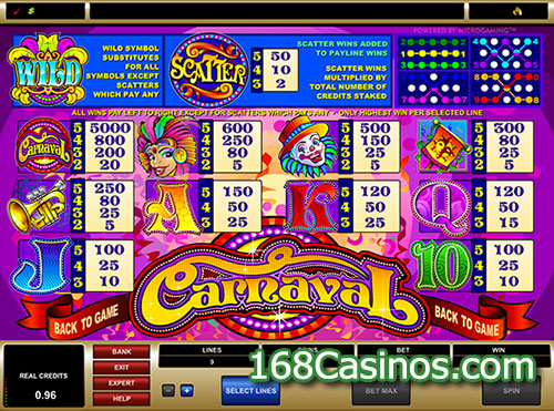 Carnival Slot Pay Table