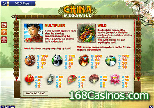 China MegaWild Slot Pay Table