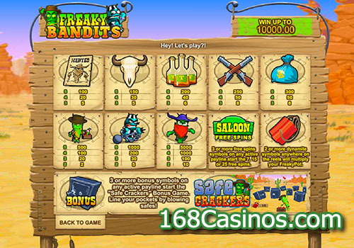 Freaky Bandits Slot Paytable