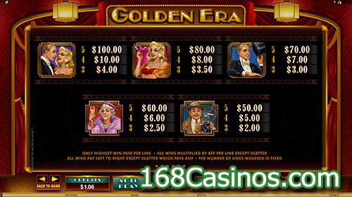 Golden Era Slot Paytable