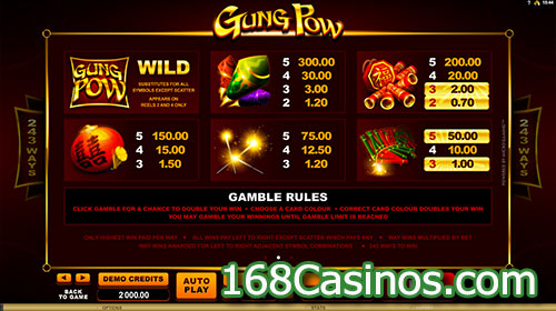 Gung Pow Slot Paytable