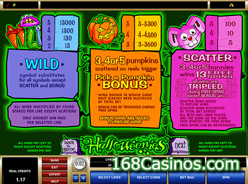 Halloweenies Slot Paytable