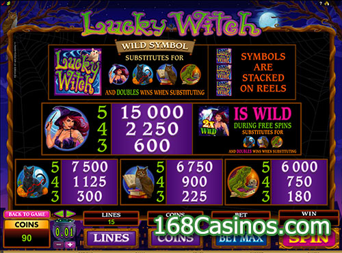 Lucky Witch Video Slot - Paytable