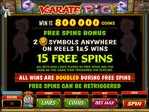 Karate Pig Video Slot Free Spins Bonus