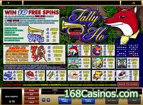 Tally Ho Slot Paytable