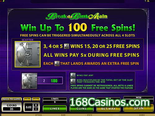 Mega Spins Break da Bank Again Video Slot Free Spins