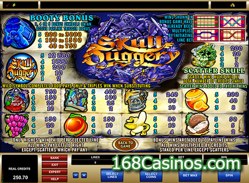 Skull Duggery Video Slot Paytable