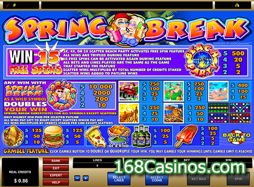 Spring Break Slot Paytable