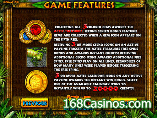 Aztec Treasures Video Slot - Game Features