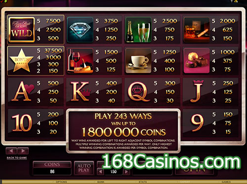 The Finer Reels of Life Online Slot Paytable