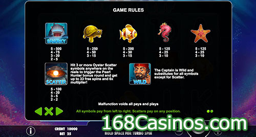 Great Reef Slot Paytable